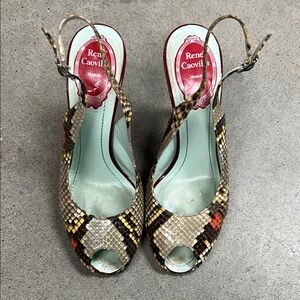 Rene Caovilla Multicolor Snakeskin Slingback Heels